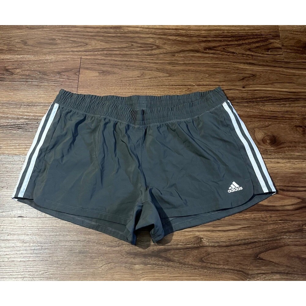 Adidas Pacer 3-Stripes Women Woven Shorts XL Gray Elastic Waistband Activewear